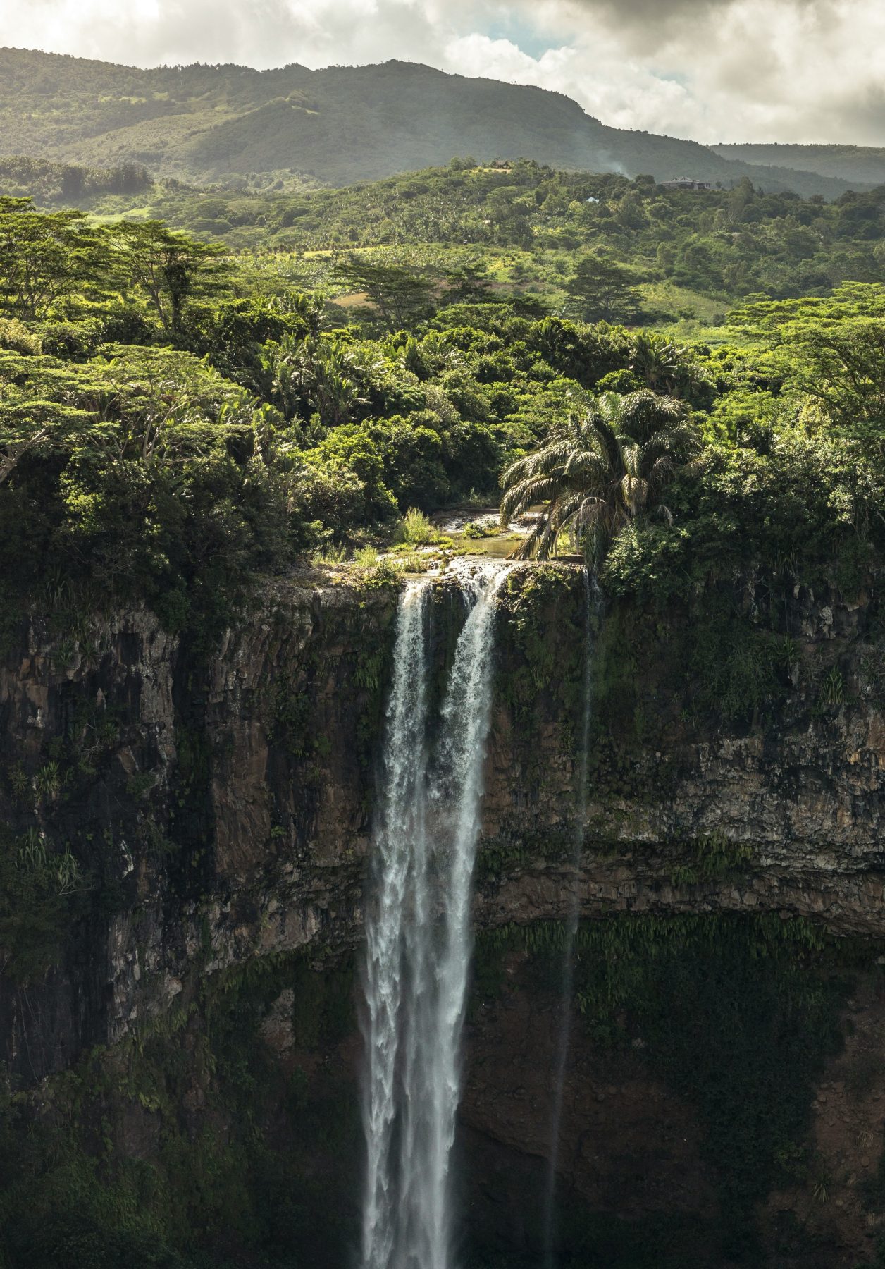 Een waterval in Mauritius.