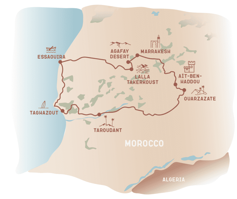 De route van Morocco Nomads.