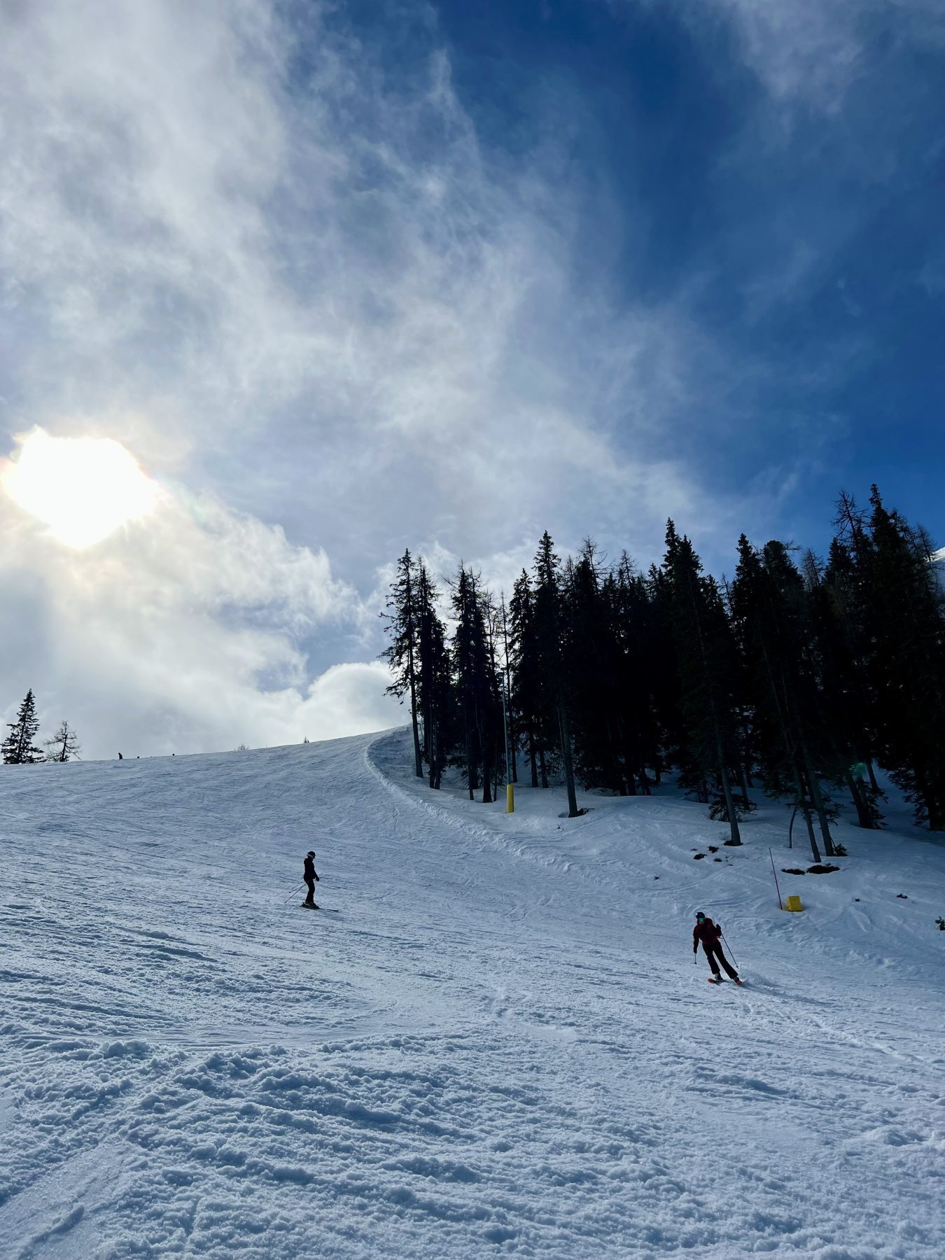 Skiërs op een piste