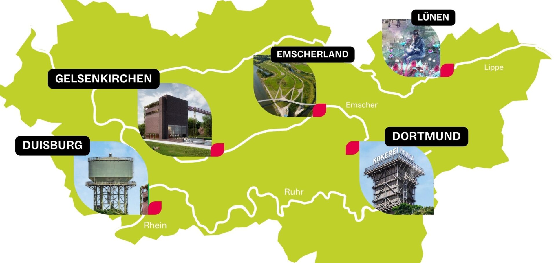 Een plattegrond met de verschillende locaties van de IGA 2027.